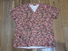 Carhartt C12114 Women's Pink/Green/Brown Force V-Neck Print Scrub Top Sz XL