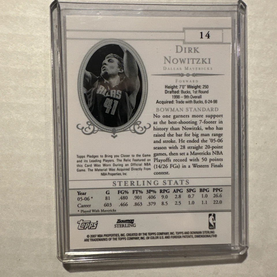 2006-07 Bowman Sterling Dirk Nowitzki Game Used Patch #14 - Image 2 of 3