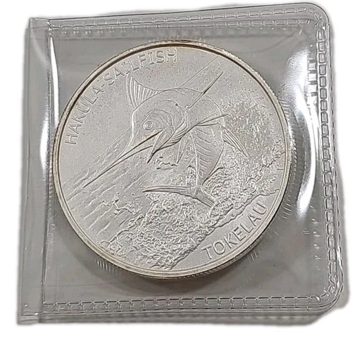 2016 Tokelau $5 Hakula Sailfish 1 Oz .999  SIlver ⁴ BU Coin in plastic flip