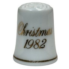 Avon Christmas 1982 Collector Thimble White Porcelain Gold Trim Snowflake Dimple
