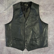 Men's Vintage 90's Scully Black Button Up Leather Western Vest Jacket Sz 44 VTG