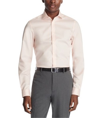 Calvin Klein Mens Steel + Button Down Dress Shirt, orange, 16 Neck