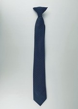 Boys Clip On Tie Dark Blue with Small Squares 17  NEW without Tag