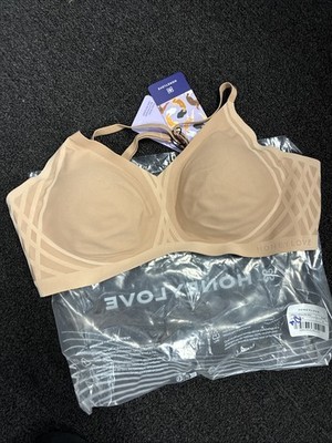 Honey Love Bra Womens SZ Med Sand Wireless Crossover Padded Comfort Women s New