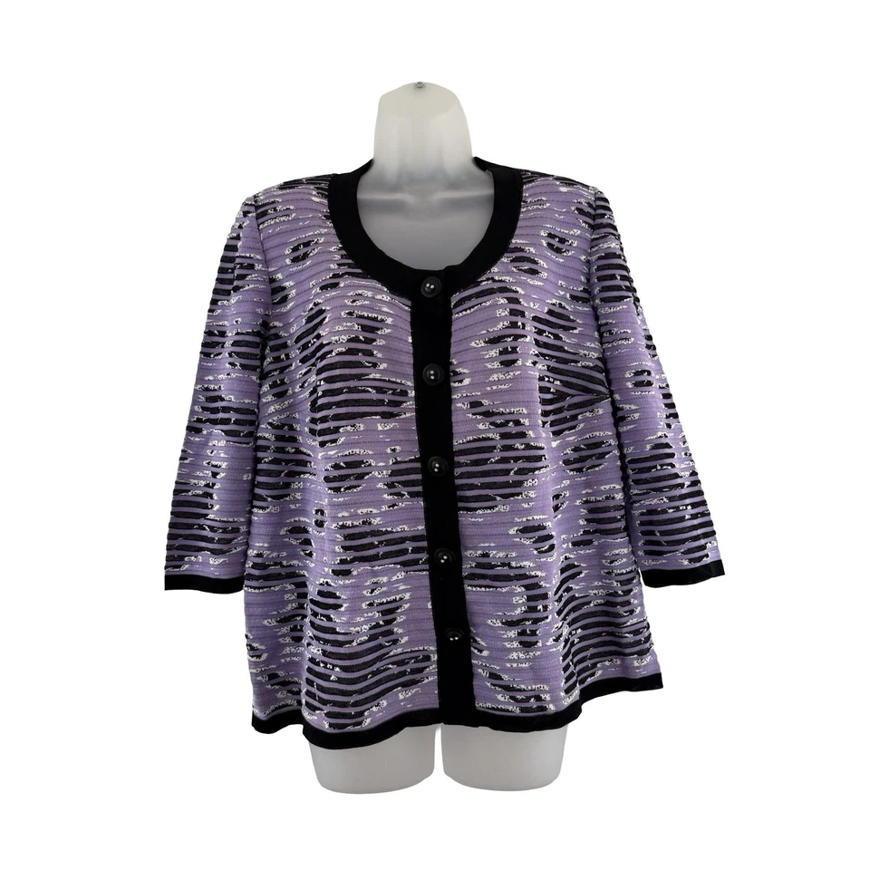 Cárdigan Suéter Stizzoli Mujer Etiqueta 52 Púrpura Texturizado Botón Hecho en Italia Foto 2 de 4