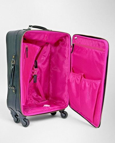 Kate Spade NY Black Carry On Spinner Suitcase Pink Interior 20" Rolling Luggage