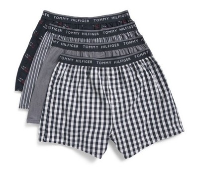 TOMMY HILFIGER MEN X4 - 263 SMOKE BLACK - MEDIUM 4 PACK WOVEN BOXER UNDERWEAR