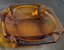 Vintage Dark Amber square w/cut corners glass ashtray cigarette/cigar/pipe