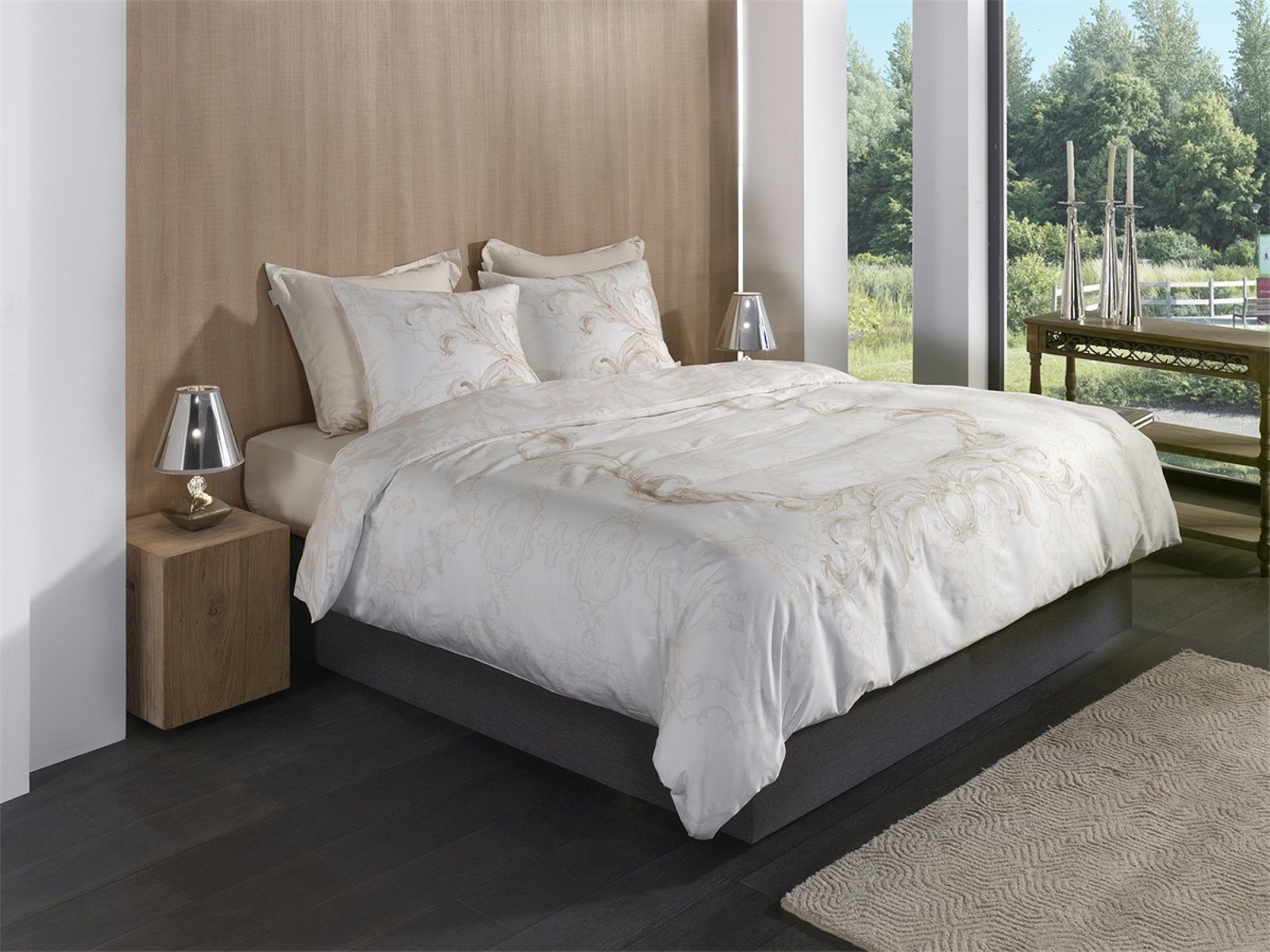 Heckett Lane Satin Bettwäsche 155x220 Lauren Off-White Ornamente Barock Wende