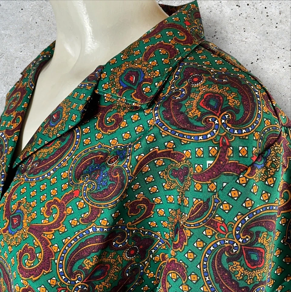 Camisa vintage para mujer 8 botones años 60 70 Club Rockabilly Paisley Deadstock E64 Foto 3 de 4