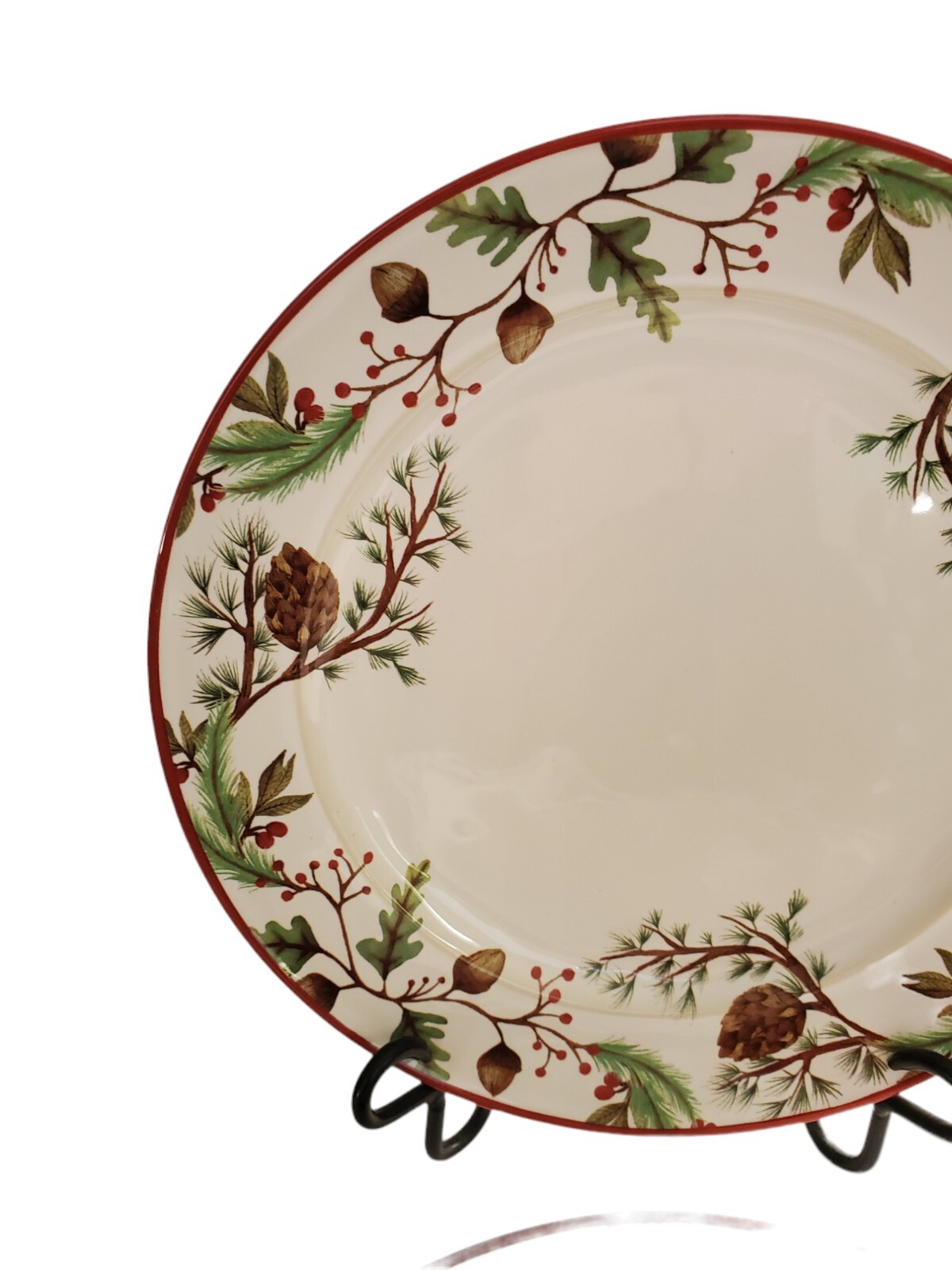 Pottery Barn Forest Gnome Pinecone Dinner Plates 10.75" Stoneware Set