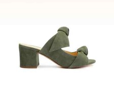 Alexandre Birman Women's Asymmetric Clarita 60 Suede Sandal Green Tea 7.5 US