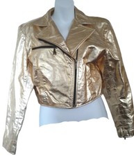 Kenar Leathers Gold Metallic Shimmer Bomber Motorcycle Jacket Small Zippered
