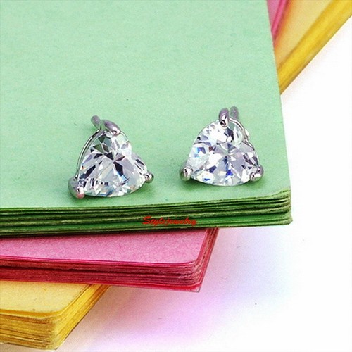 Silver Rhodium Plated Women Bridal Wedding Crystals Heart Stud Earring IE88 - Picture 4 of 5