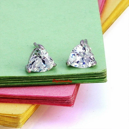 Silver Rhodium Plated Women Bridal Wedding Crystals Heart Stud Earring IE88 Foto 4 de 4