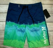 MENS HURLEY BLUE GREEN SWIM BOARD SHORTS SIZE 31