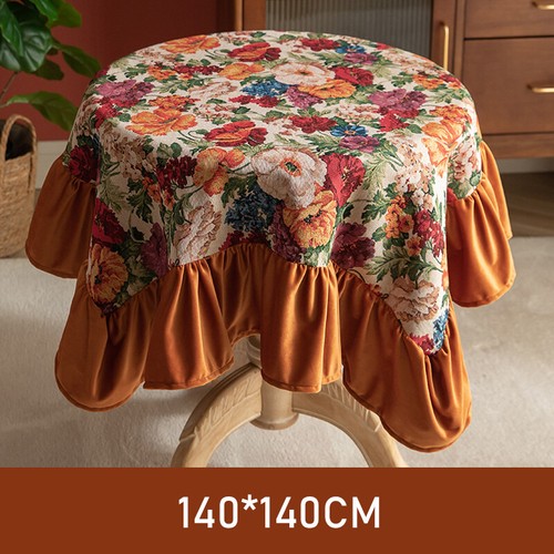 Jacquard Yarn-Dyed Floral Tablecloth Round Lotus Leaf Room Table Cloth - Picture 4 of 16
