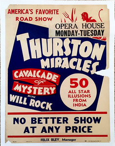 THURSTON Miracles Cavalcade ORIGINAL 29x21 1940s WILL ROCK Linen MAGIC Poster