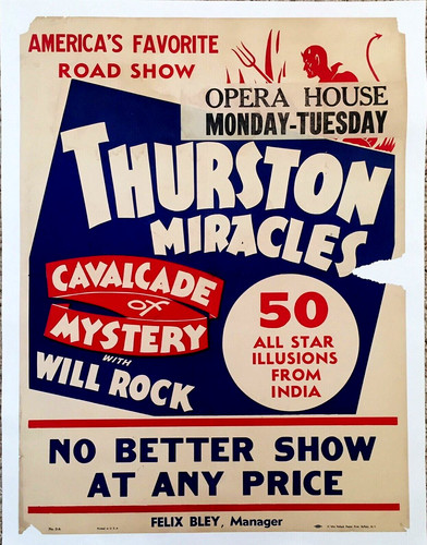 1940s Thurston Miracles Cavalcade Original Magic Poster Linen 29x21 Will Rock