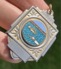 Art Deco Enamel Enamelled Oval Swimming Sports Medal Fob
