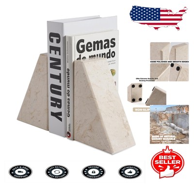 Natural Marble Bookends - Stunning Crema Beige for Organized Bookshelf Elegance