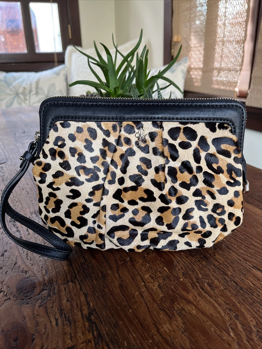 COLE HAAN LEATHER LEOPARD PRINT GENUINE CALF HAIR CLUTCH/WRISTLET BAG SMALL  NWOT