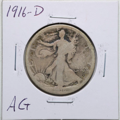 1916-D 50C Walking Liberty Half Dollar in AG Condition #2241