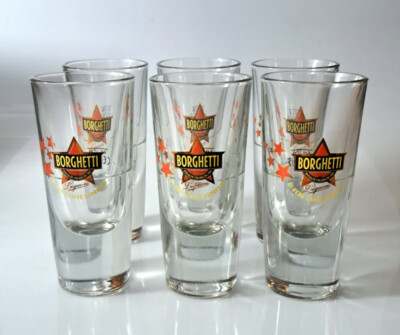 Service Set mit 6 Gläsern Caffe' Borghetti - New old stock - dekoriert