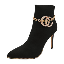 Women Gold Metal Boot Chain Bracelet Anklet Shoe Elegant Bling CC Circle Charm