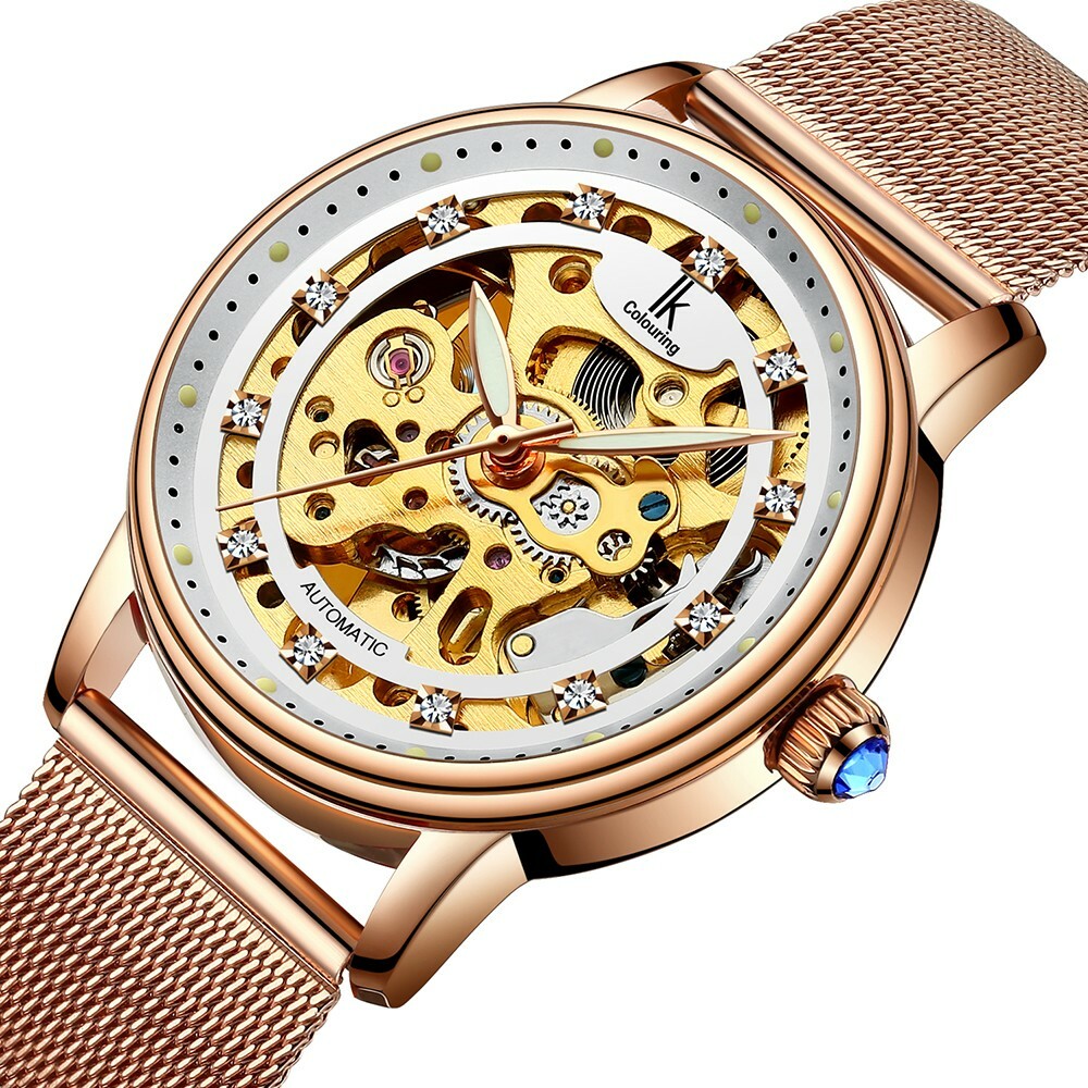 ★FOCE★ Automatic Skeleton Couple Women's Wristwatch SP3372 Wristwatch Mechanical Women' s Skeleton Crystal Auto Watches