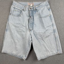 Vtg Guess Shorts Womens 28 10" Light Wash Button Fly Logo Grunge Hip Hop 90s USA