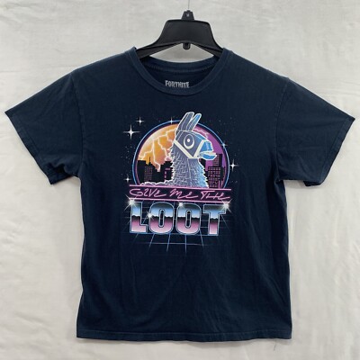 Fortnite Boys Blue Give Me the Loot Llama Pinata Short Sleeve T-Shirt Size 18/20