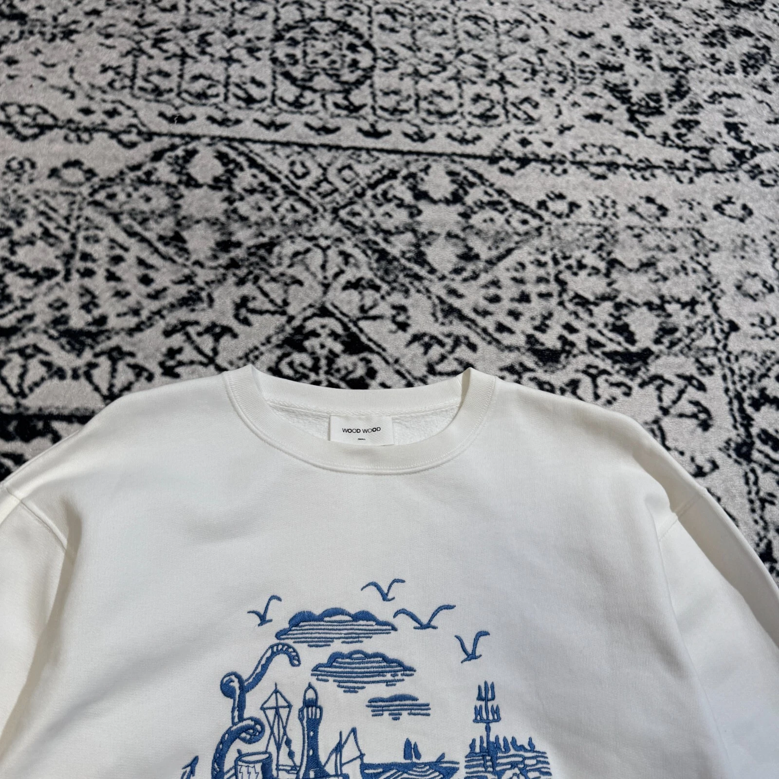 GUCCI Girocollo vintage legno unisex cotone bianco taglia S Y2K anni 90 archivio arte moda