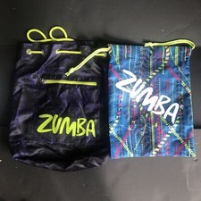 TWO Zumba Nylon Gym Bags Lightweight Tote Bag Blue And Purple Scribble