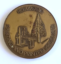 Heavy Metal Bronze Tone Paperweight Disk Redwood Printing 1978 Conference Arcata
