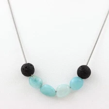 Minerals And Gemstones. Amazonite Bead Necklace From Brazil + Lava 8 Mm.