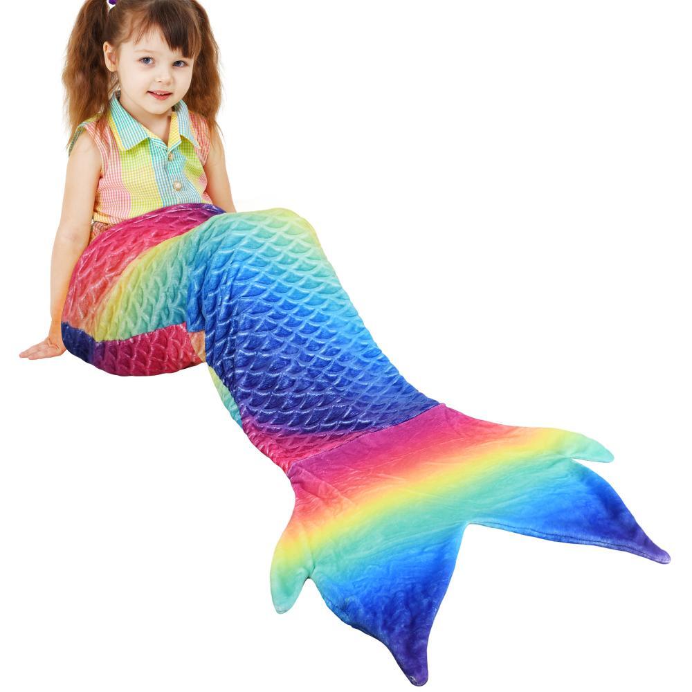 Kids Mermaid Tail Blanket Soft Plush Flannel Sleeping Snuggle Blanket for  Teen