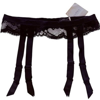 NWT La Perla Womens Lace Garter Belt Black Satin Sheer Italy Size S USA 8 Luxury