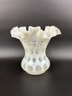 Vintage Fenton White Coin Dot Ruffled Rim Art Glass Vase 6"H