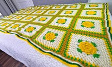 Vintage 70s Hand Crooked Granny Square Afghan...