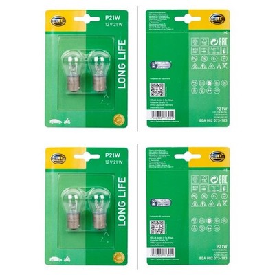4x HELLA LONG LIFE P21W HALOGEN GLÜHLAMPE 12V 21W BA15S | 8GA 002 073-183