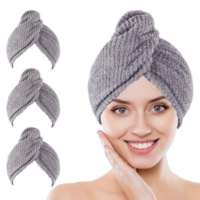 Kldnkig Microfiber Hair Towel Wrap, 3 Pack (Gray) 25*65 cm/10*26 inch, Gray