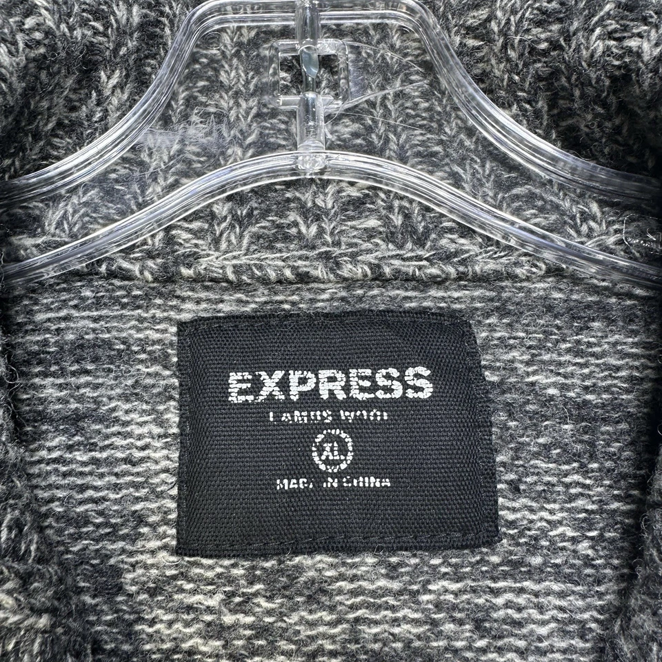 Express Men Cardigan Sweater Size Extra Large XL Gray Knit Buttons Lambs Wool - Image 4 of 4