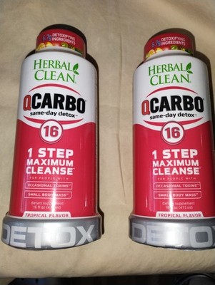2 Pack Herbal Clean QCarbo 16 Detox 1 Step Max Cleanse, Liquid Tropical Flavor  