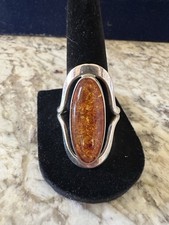 Vintage Sterling Silver Amber Ring