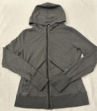 Nike Dri Fit Damen Gray Thumbholes Vented Fill Zip Training Jacket Hoodie Large