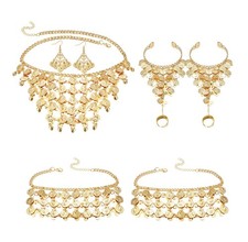 Belly Dance Jewelry Set for Women Boho Vintage Coins Necklace and Earrings Brace