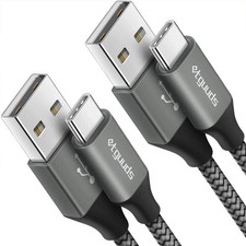 2 Pack 2FT USB A to USB C Cable 3A Fast Charging Braided Charger Cord Gray