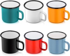 Enamel Camping Coffee Mug Set of 6, Small Colored Mugs Cups for Family Gather...