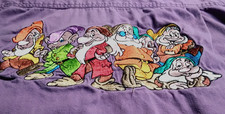 Vintage Disney Snow White Dwarfs Embroidered Button Front Shirt Large Purple